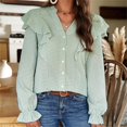 thumbnail image 5 of Womens Blouses Long Sleeve Shirt Women Casual Fashion Solid Color Button T-Shirt Long Sleeves One Shoulder Top Blouse Tops Green-1 M, 5 of 5