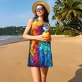 thumbnail image 3 of Naloa Colorful Parrot Jungle Dream Print Women's Summer Spring Casual Beach Sundress,Vacation Sleeveless Tank Crewneck Loose Dresses, 3 of 7