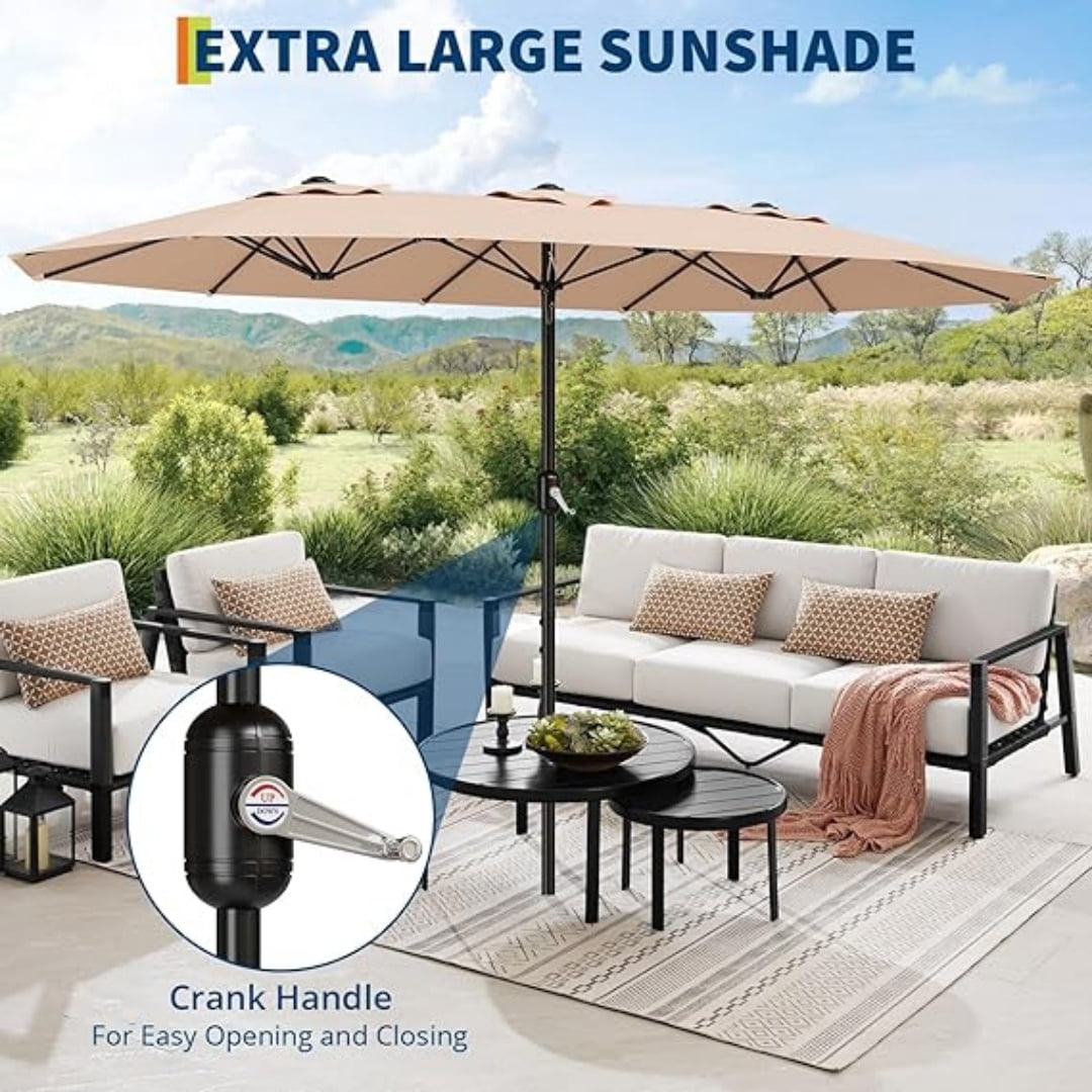 13FT Outdoor Umbrellas for Patio, Double-Sided Rectangular Patio Umbrella Market Umbrella with Base Waterproof and Windproof Fade Resistant Canopy for Deck Pool Garden Backyard