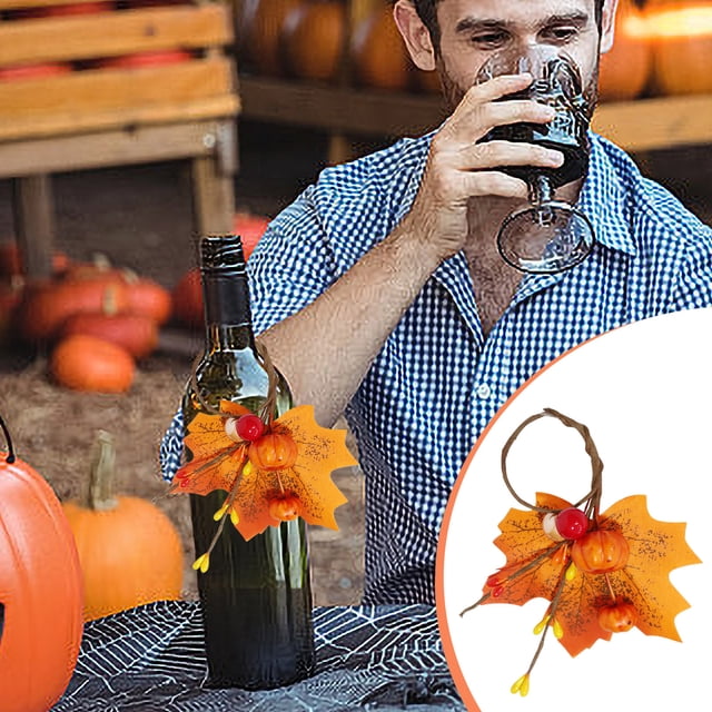 Decoraciones de Halloween, adornos de Halloween, 5 piezas de servilleteros de calabaza y hoja de arce para Halloween, cierre para servilleteros, guirnalda decorativa de bayas simuladas de otoño para A