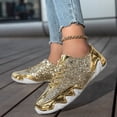 thumbnail image 5 of Gold Glitter Sneakers for Women Sparkly Low Top Party Shoes Unisex Casual Lace Up Sneaker with Metallic Accents Non-Slip Sole,Size 6, 5 of 9