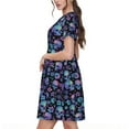 thumbnail image 2 of Rocae Skull Flower Blue for Dresses Summer Casual Ruffle Short Sleeve Cute Crew Neck Flowy Dress with Pockets, 2 of 6