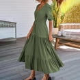 thumbnail image 4 of Women 2024 Summer Flowy Maxi Dress Loose V Neck Button Front Solid Color Boho Tiered Swing Dresses, 4 of 8