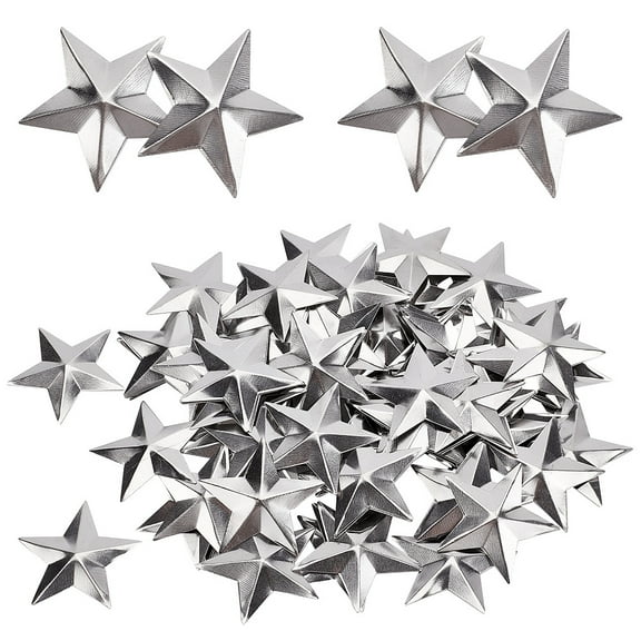 100pc 100PCS 1.5" Galvanized Metal Stars Vintage Rustic Star Silver Primitive Stars Three Dimensional Christmas Tree Star for Hanging Wall Holiday Wreath Decor Handmade Accessory
