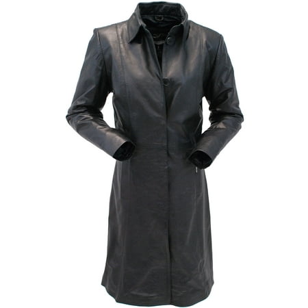 Lambskin Leather 3/4 Length Coat - Extra Long Button Down Lambskin Leather Coat for Women #L1401398ZK
