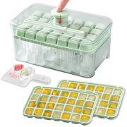 Loobuu Mini Ice Cube Tray with Lid and Bin, 2 Pack Small Ice Trays for Freezer with Ice Container Box, 56 PCS Ice Cube Mold with Ice Scoop for Whiskey, Cocktail, Tea, Coffee and Kids DIY
