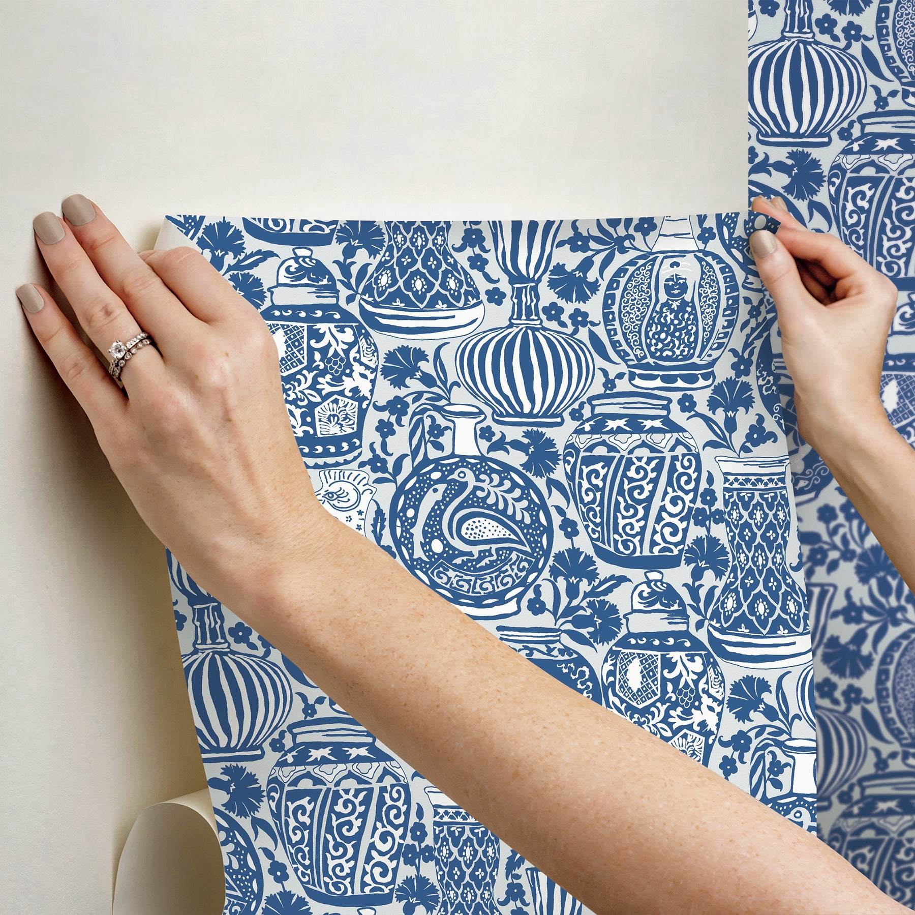 RoomMates Delft Pottery Blue Peel and Stick Wallpaper, 1 Roll