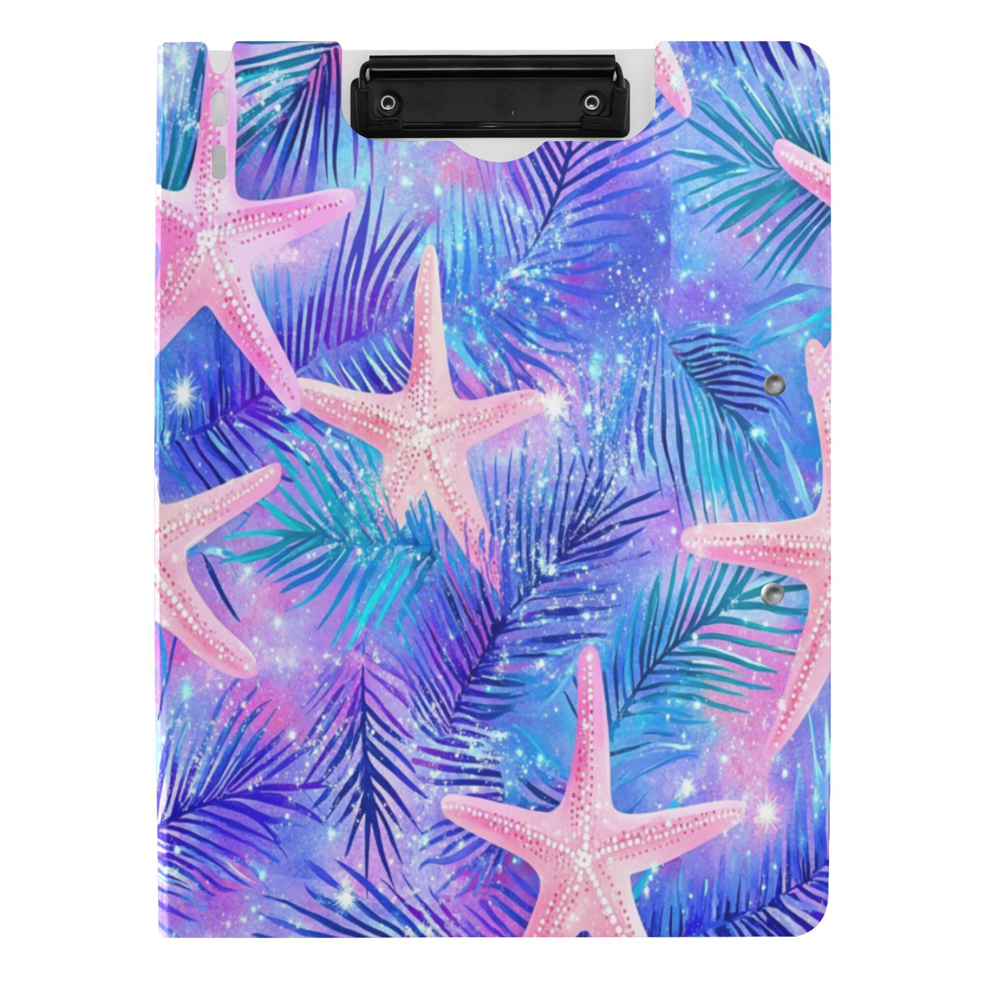 FORMRS A4 Clipboard Folder with Pen Holder Horizontal Foldable School Office Binder, Pink Starfish Pattern