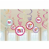 Various Hanging Multicolor Swirl Decorations - Birthday, Female, Words (12 Count)