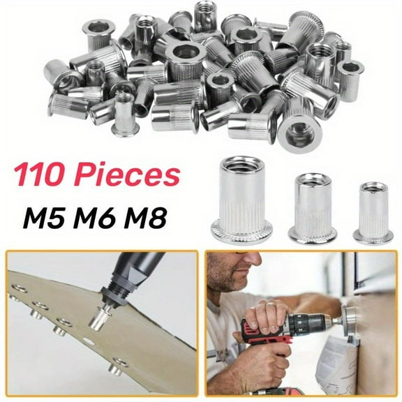 Pack of 110 Rivet Nuts,Stainless Steel Blind Rivet Nuts Rivet Nut,M5 M6 M8 Rivet Nut Set for Industry,Manufacturing,Furniture,Hand Tools Kits,Springtok