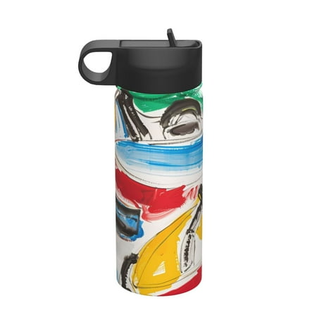 

Daiia Colorful Abstract Bumper Cars Printed 18oz Sports Insulated Kettle With Straw Water Bottle For Running Hiking Cycling Climbing Mens Woman S Sports Water Bottle