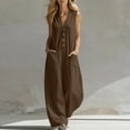 thumbnail image 2 of Miluxas Ladies' Casual V-Neck Solid Sleeveless Jumpsuit – Cotton Linen Button-Down Wide Leg Jumpsuit with Pockets Casual Vacation Outfits Coffee, 2 of 6