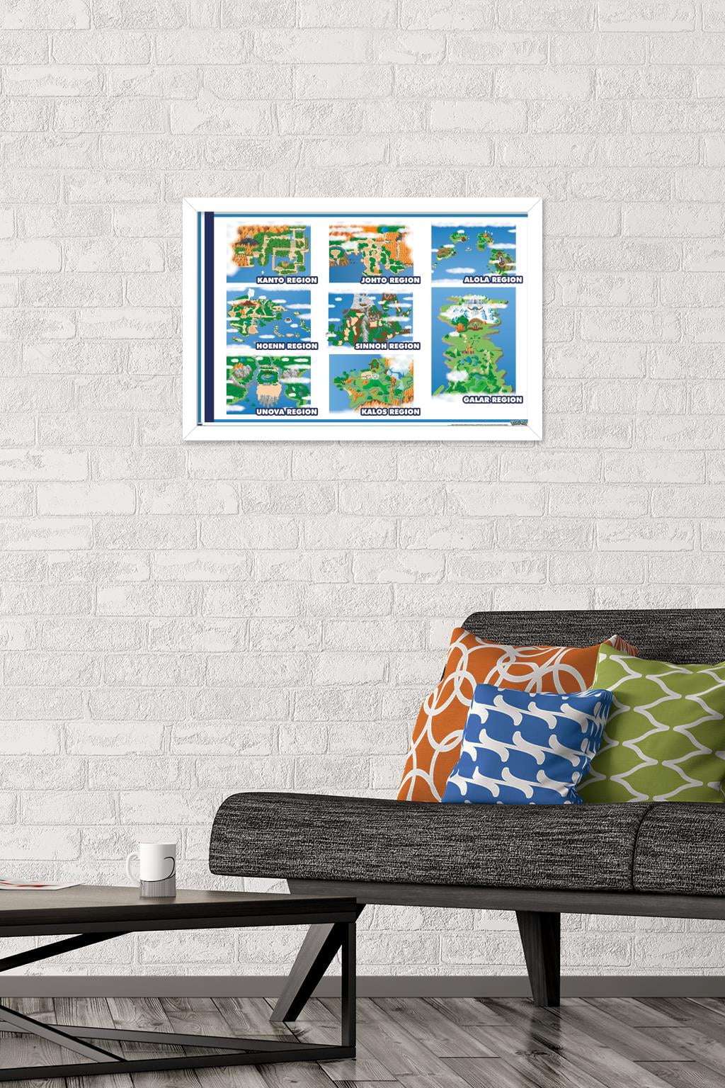Pokemon - Map Grid Wall Poster, 14.725" x 22.375" Framed