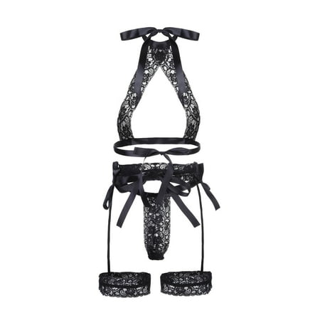 

Ichuanyi Super Sexy Hanging Neck Lace Bandage Garter Fun Suit Three Piece Set