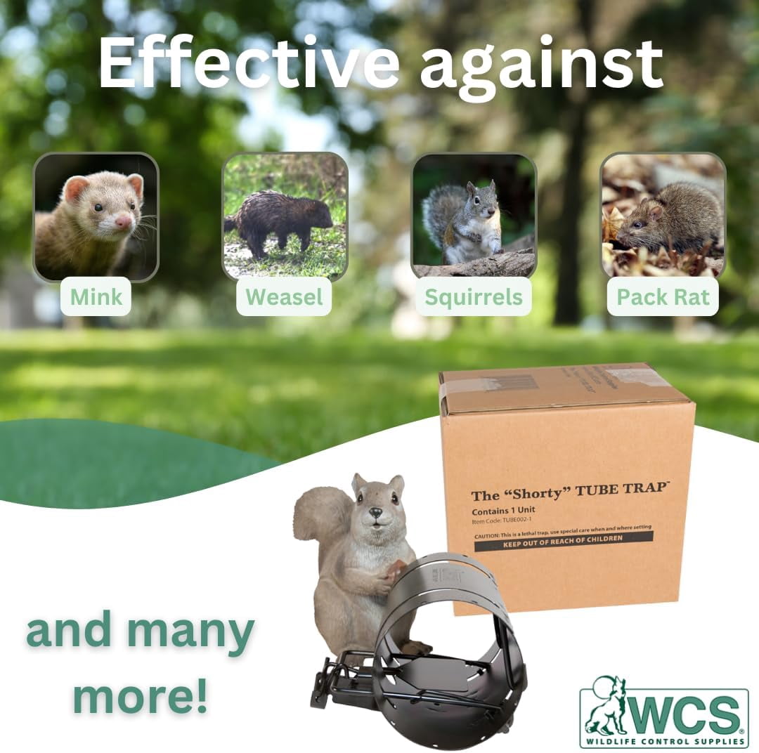 Shorty Tube Squirrel Trap –Compact Spring-Loaded Rodent Snare by Wildlife Control Supplies –Safe and Effective Pest Control for Commercial and Residential Use –Great for Backyards, Patios, and Gardens