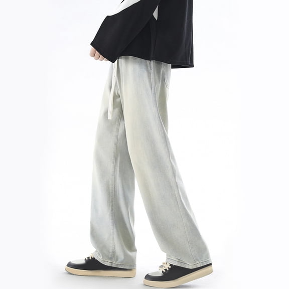 Yiliang Mens Straight Leg Jeans Men's Summer Straight Jeans Flexible and Comfortable Pants Perfect for Casual Wear Available in light Wash