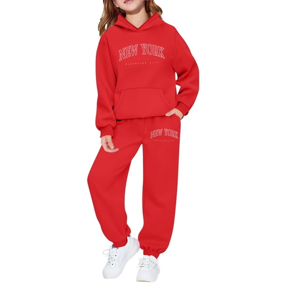 SGMVNU Girls Sweatsuit 2 Piece Outfits Boys Pullover Hoodie and Sweatpants with Pockets Fall Winter Outfits for Kids, Size 11-12 Years, Red