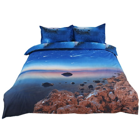 3D Galaxy 3Pcs Bedding Set Duvet Cover Quilt Cover Set Pillow Cases,Blue Ocean Pattern,Double Size(79 Inch x 83