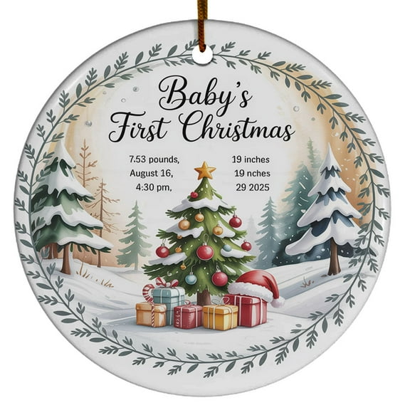 Name/Birthday/Info Baby Christmas Ornament 2025, Baby's First Christmas Ornament Gift for New Dad Mom Newborn, Baby's 1st Christmas Ornament Gift