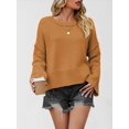thumbnail image 4 of Women Crewneck Sweaters Bell-Style Sleeve Batwing Knit Tops Slouchy Soft Pullover Tops Yellow S, 4 of 10