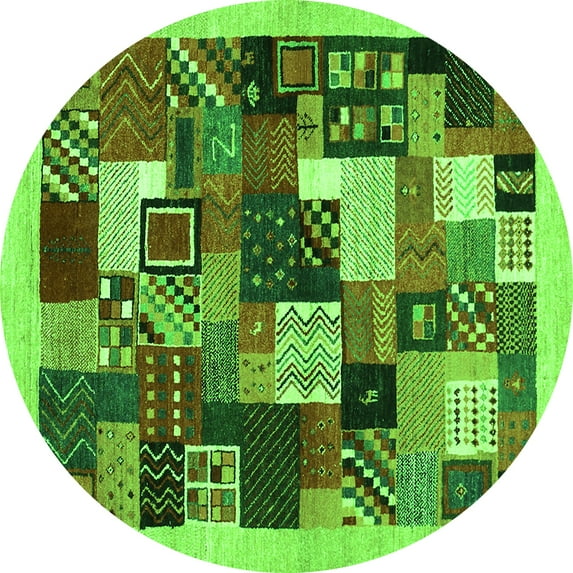 Ahgly Company Indoor Round Abstract Green Contemporary Area Rugs, 6' Round