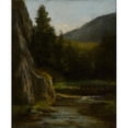 thumbnail image 2 of Gustave Courbet 20x24 Black Ornate Framed Double Matted Museum Art Print Titled: Rocks, Fir Trees, Stream, 2 of 5