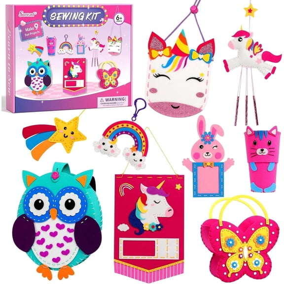 Kids Sewing Kit for Girls Ages 6-12, 9 DIY Felt Craft Projects with Unicorn & Owl, Arts & Crafts Gift