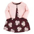 thumbnail image 1 of Hudson Baby Conjunto De Vestido Y Cárdigan De Algodón Para Niñas, Color Burdeos, Floral, 2 Niños Pequeños, 1 of 5
