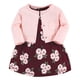 thumbnail image 1 of Hudson Baby Conjunto De Vestido Y Cárdigan De Algodón Para Niñas, Color Burdeos, Floral, 5 Niños Pequeños, 1 of 5