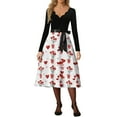 thumbnail image 4 of Valentines Day Dresses Women Long Sleeve V-Neck A-line Dress with Heart Print Watermelon Red S, 4 of 5