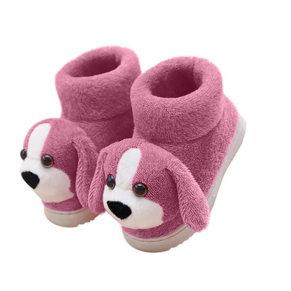 Fesfesfes Kids Unisex Plush Dog Slippers High Top Closed Heel Warm Fleece Winter Boots Toddler Boys Girls Non-slip Soft Sole Indoor Home Shoes