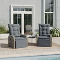 thumbnail image 2 of Emma + Oliver Aritzo Set of 2 Gray Wicker Rattan Patio Recliner Lounge Chairs with Side Flip-Up Tables for Indoor/Outdoor Use, 2 of 16