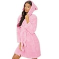 thumbnail image 7 of Womens Soft Cute Warm Long Fleece Plush Robe with Hood Animals Ears Bathrobe, 7 of 7