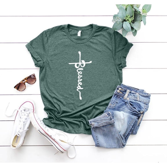 Blessed T-Shirt, Faith Cross Shirt, Women Blessed Tee, Inspirational Shirt, Christian T-Shirt, Mother's Day, Faith Shirt, F4626 All Size S-5Xl