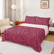 Homewish Teens Zebra Print Twin Sheet Sets, Fashion Polkadots Twin Fitted Sheet, Chic Pink Abstract Flat Sheet, Luxury Bedroom Decor, 3 Pieces