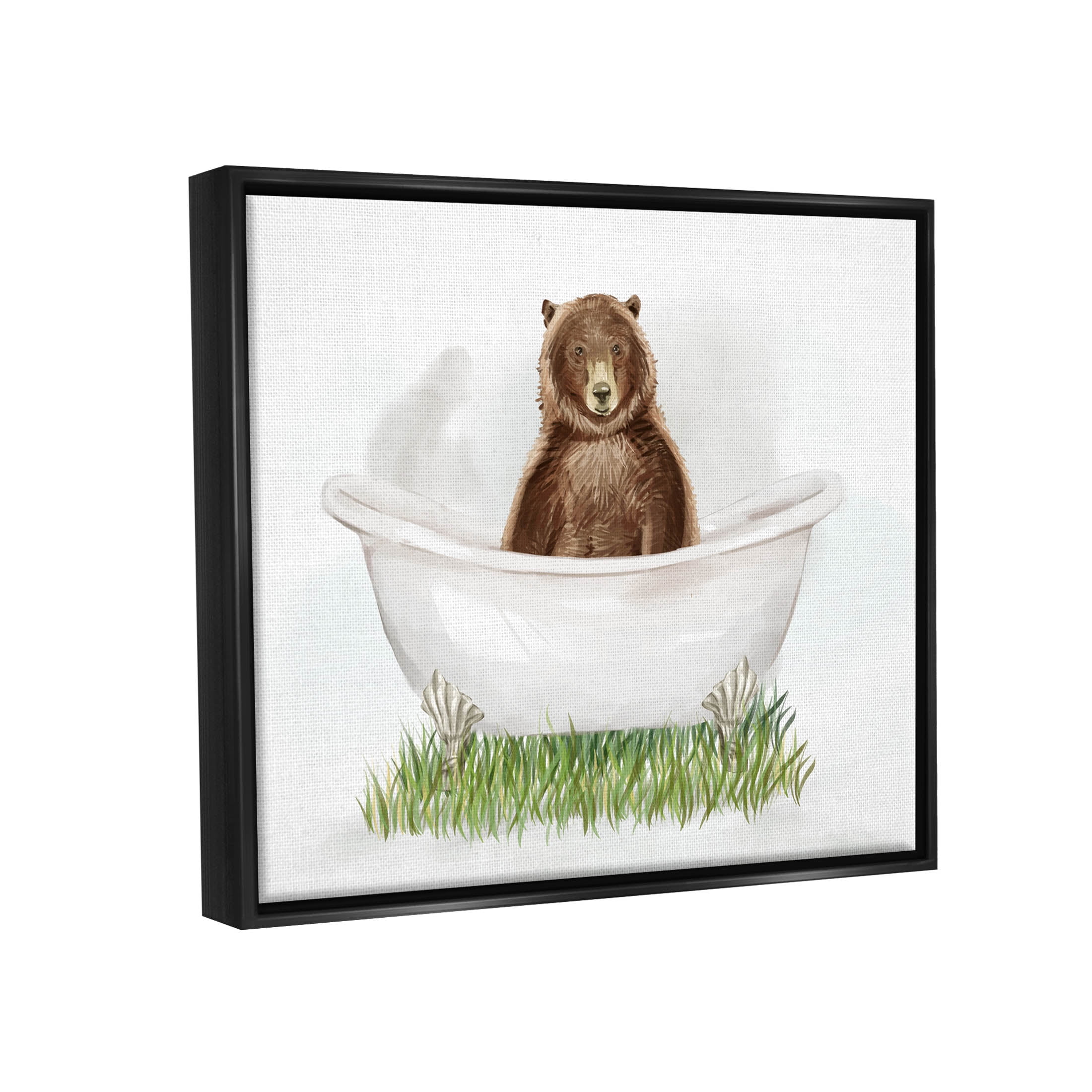 Bear In Tub Bathroom Animal Animals & Insects Graphic Art Jet Black Framed Art Print Wall Art
