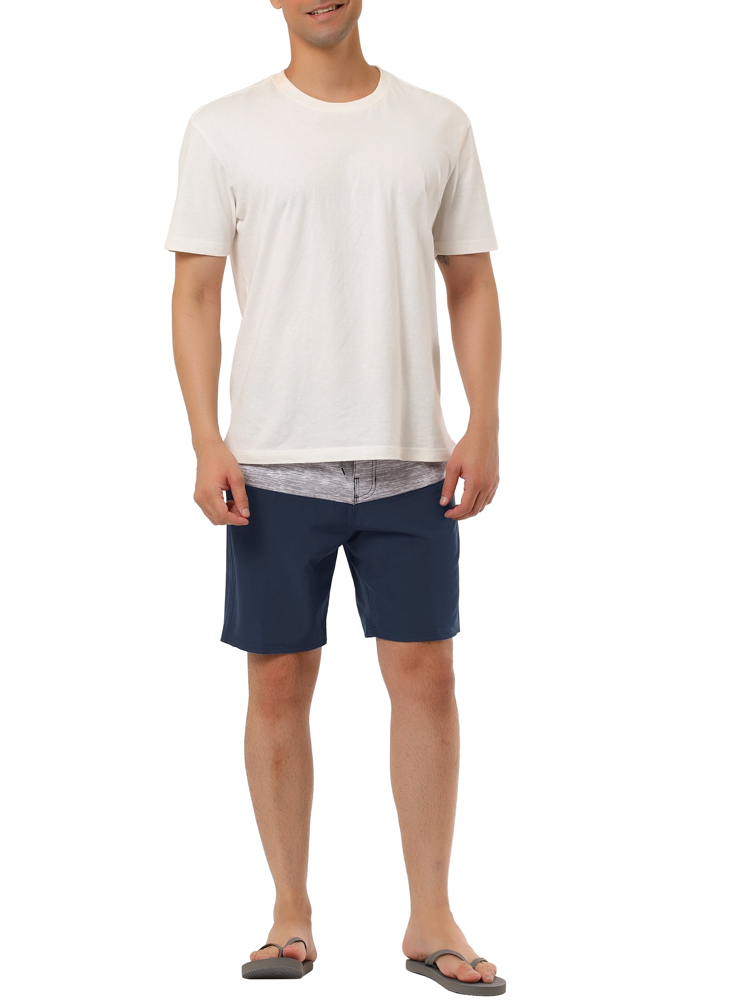 Unique Bargains Men's Summer Swim Color Block Drawstring Beach Board Shorts 32 Gray Navy