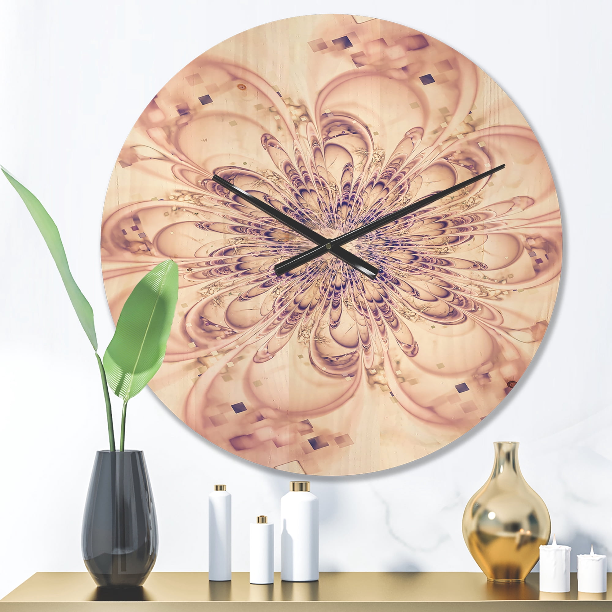 Designart 'Fractal Flower Full Bloom in Pink ' Modern Wood Wall Clock