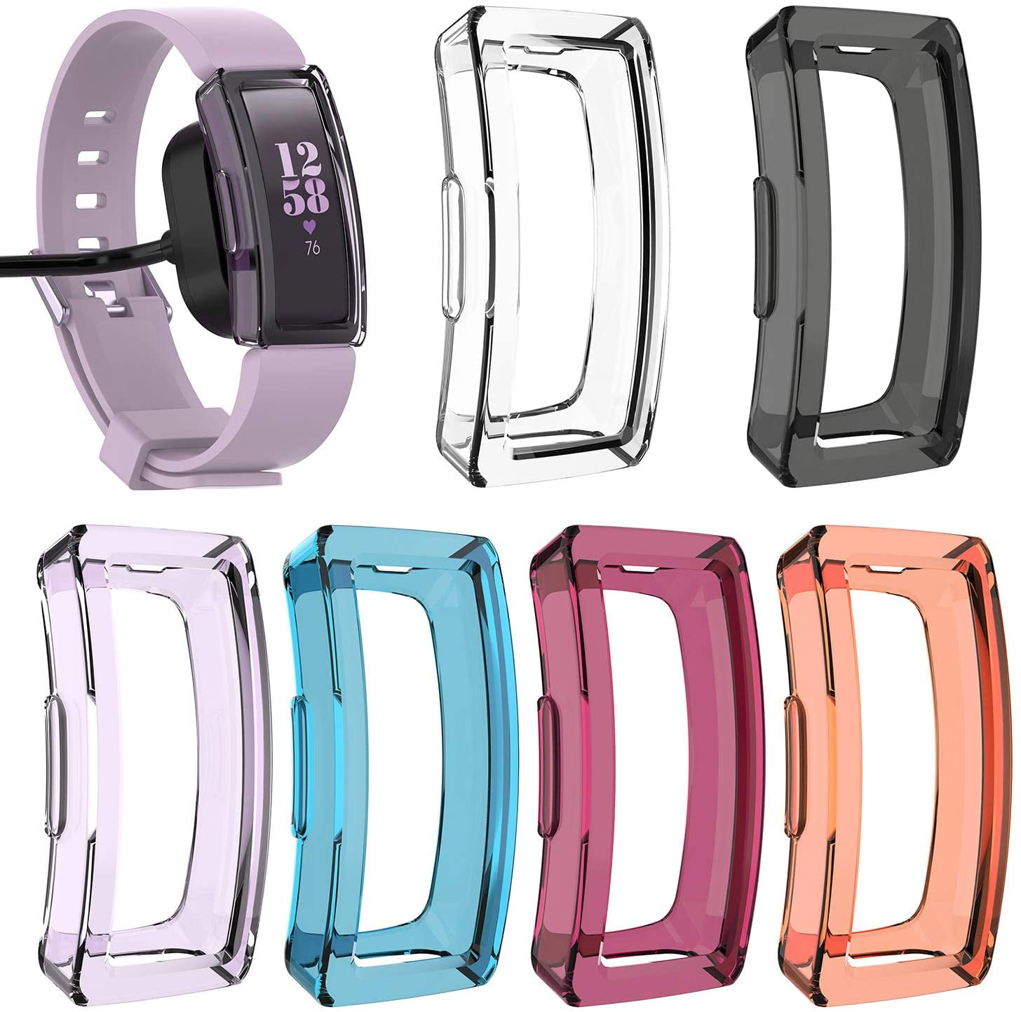 6 Colors Multi-Colors Clear Soft Flexible TPU Protective Case Ultra-Thin Bumper Shell for Fitbit Inspire/Inspire HR Smartwatch Protector Case for Fitbit Inspire & Inspire HR 6 Pack
