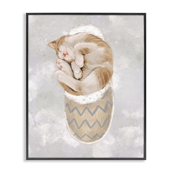 Stupell Industries Eclectic Kitten Sleeping in Slipper Black Framed Giclee Art, 11 x 14, by Ziwei Li