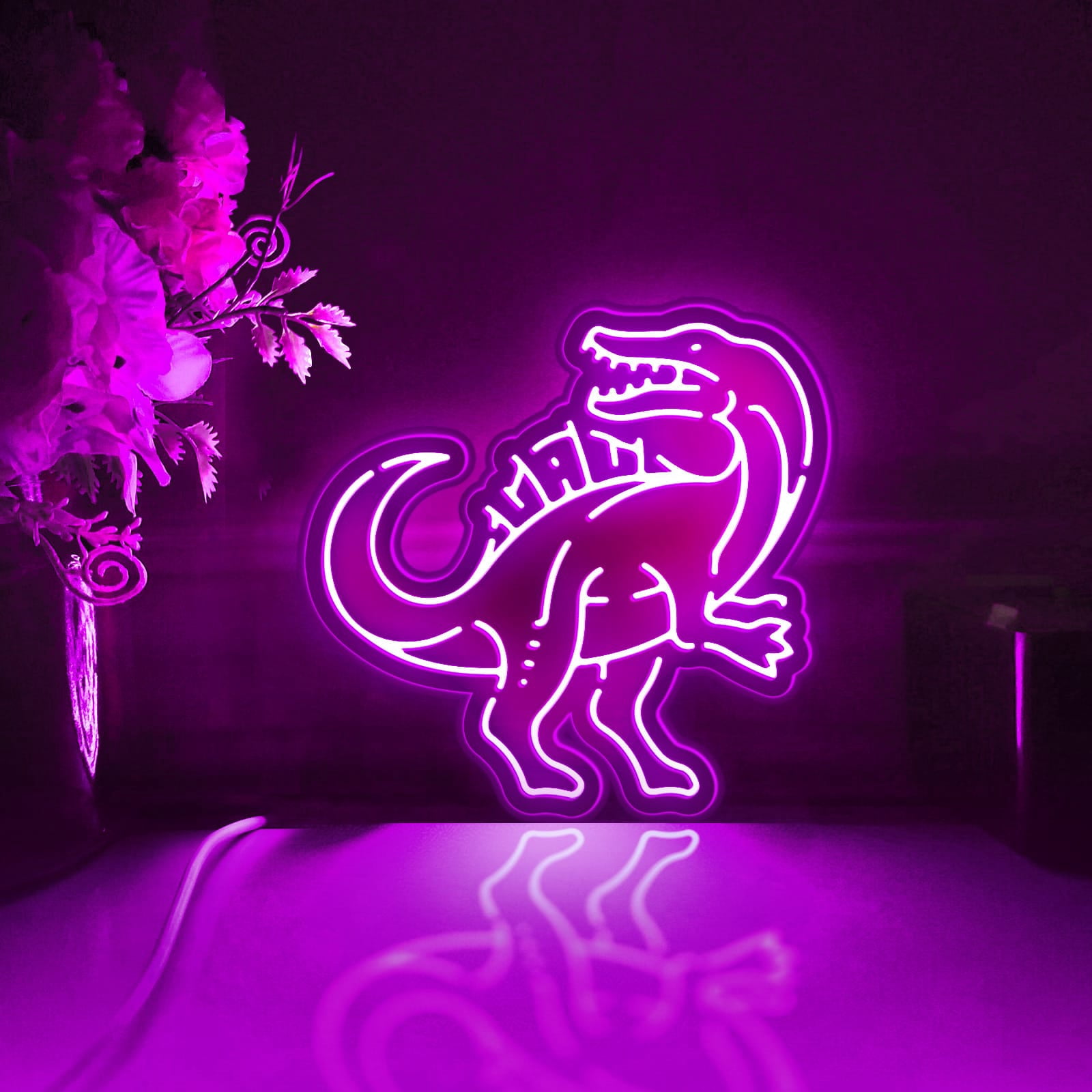 Dinosaur Led Light Box, Dimmable Neon-Like Light Signs USB Power for Wall Decor Bedroom Decoration, Color Flow Effect (WxH) 6"x6"