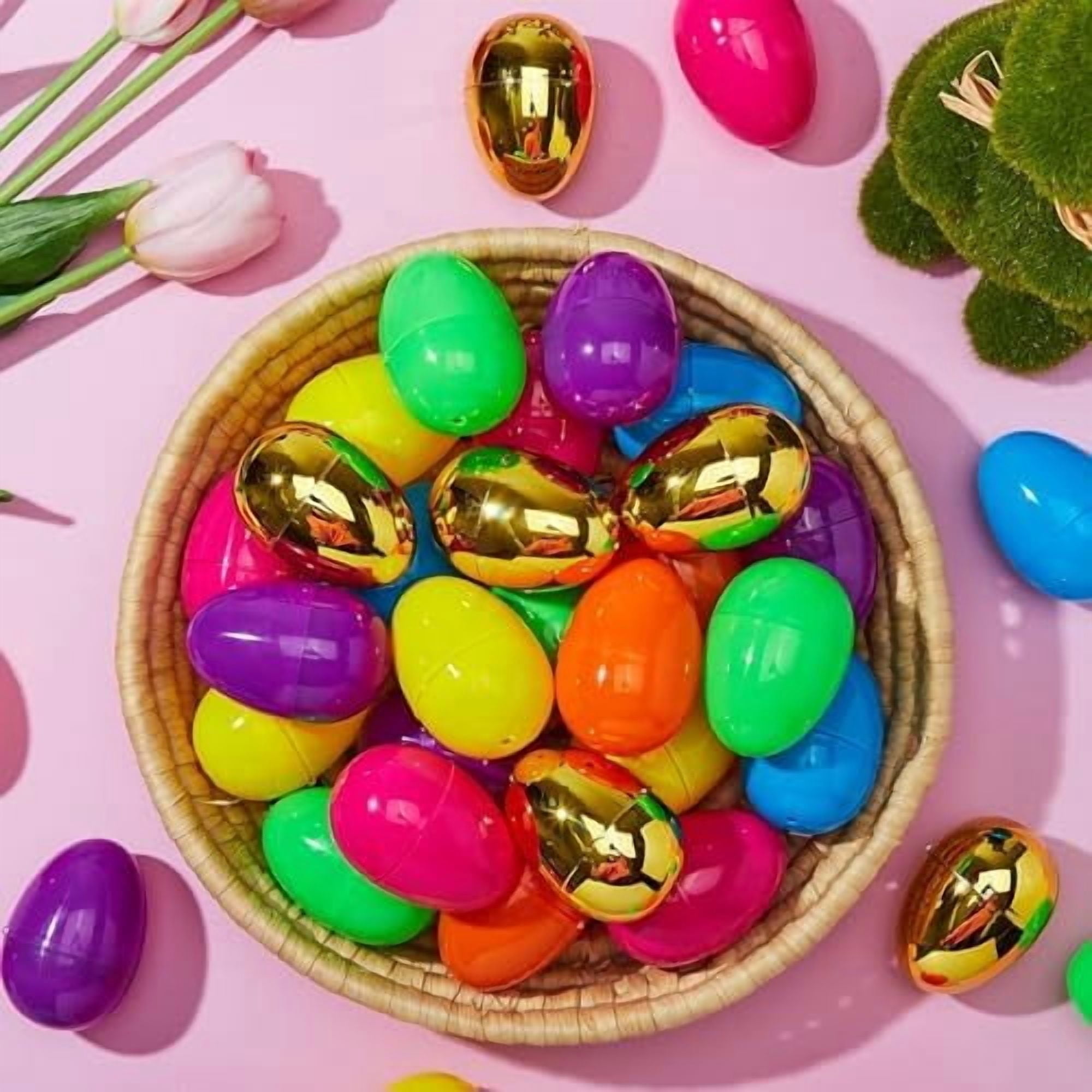 500PCS Plastic Easter Eggs, Empty 2.3" 494PCS Colorful with 6PCS Golden Eggs Bulk Fillable for Easter Hunt Party Favor Basket Stuffers Filler Classroom Prize Supplies Decor