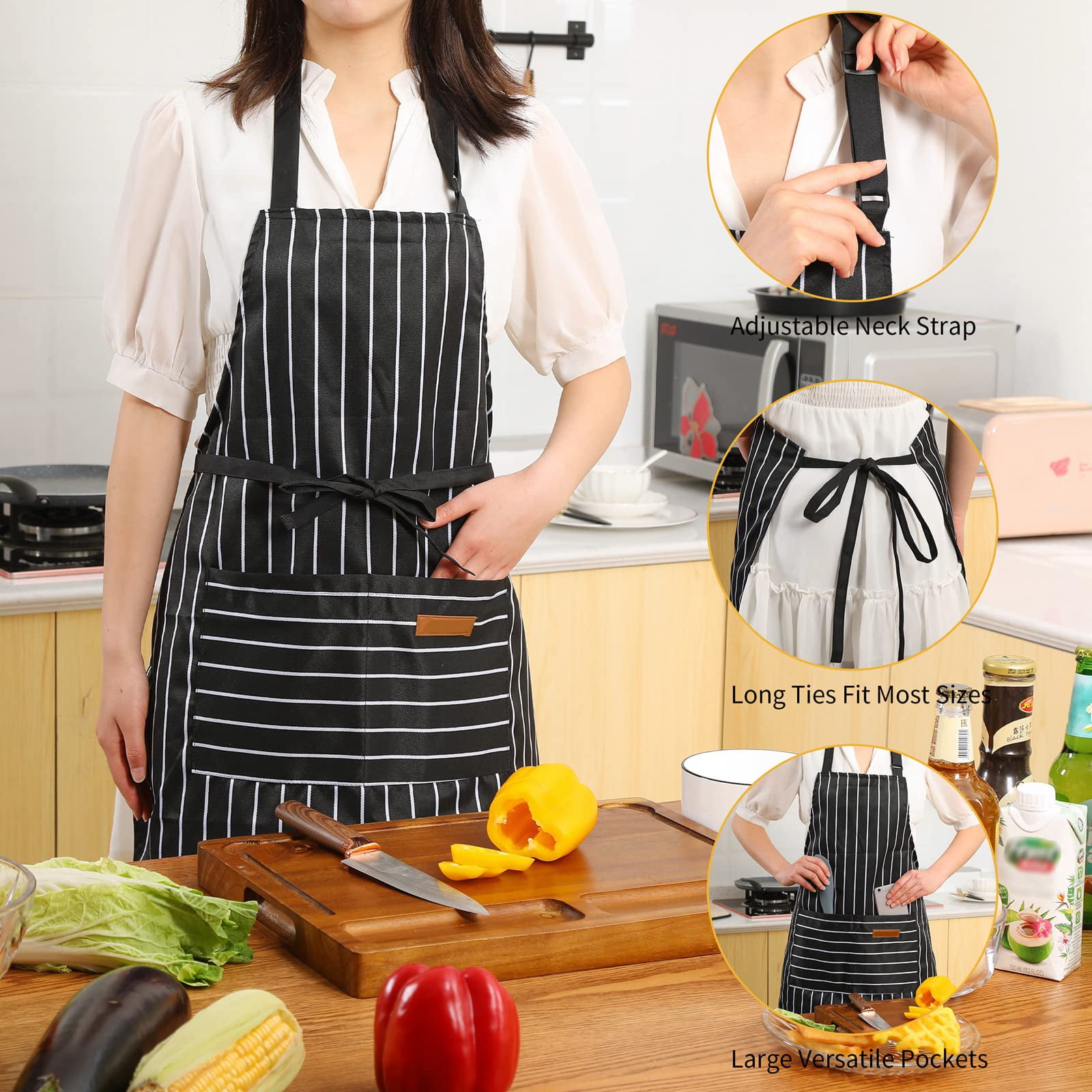 WEIKE 2Pcs of kitchen cooking aprons, double-button adjustable coverings with 2 pockets