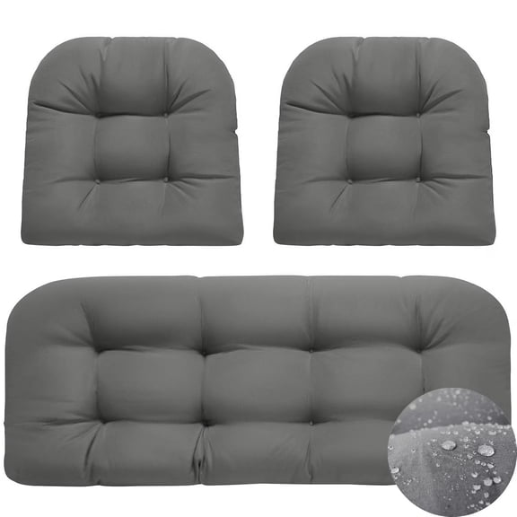 Eurhowing U-Shaped Tufted Cushion Set 3-Piece, Waterproof Wicker Rattan Sofa Cushion, High Resilience Foam Outdoor Patio Furniture Cushion for Settee, Chair, Bench, Gray