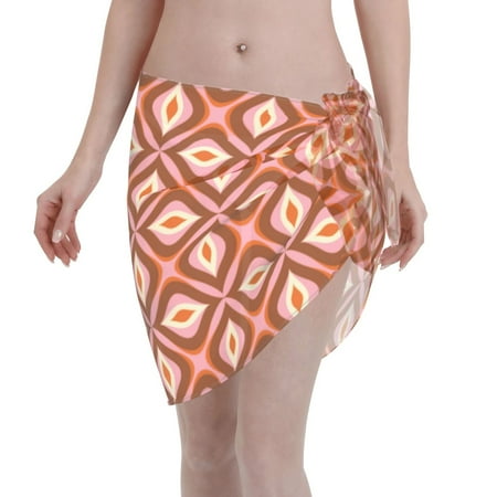 Disketp 70s Retro Style Women Swimsuit Cover Up Short Chiffon Summer Beach Sarong Bikini Wrap Skirt Bathing Suit