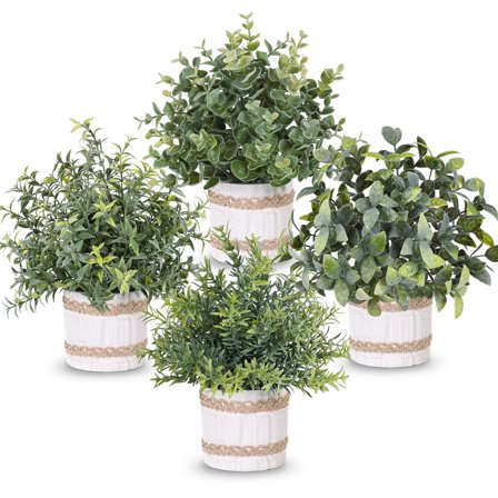 4 Pack Artificial Plants Farmhouse Fake Plants for Home Kitchen Office Table Boho Aesthetic Room Festival Decor Indoor