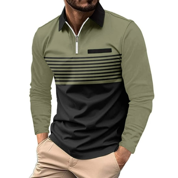 SNOWSONG Mens Long Sleeve Shirt Men's Fashion Spring & Autumn Casual Buttoned Long Sleeve Polo Shirt Tops, Polo Shirts for Men, Mens Tops, Button Down Shirt 1X Long Sleeve Army Green L