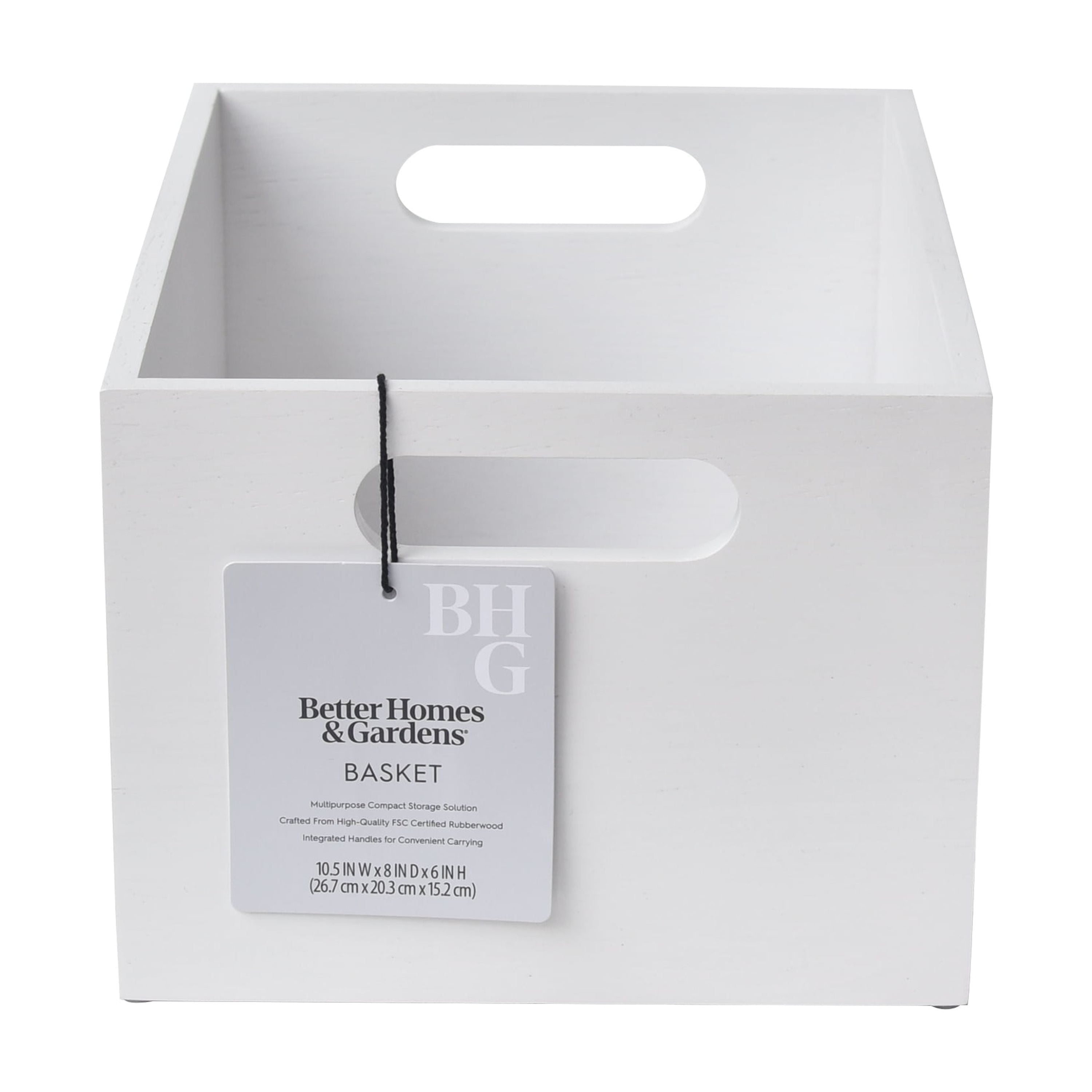 Better Homes & Garden Rubber Wood Storage Basket, White