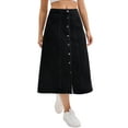 thumbnail image 1 of Falda de mezclilla para mujer Inspire Chic, con botones en la parte delantera, abertura, cintura alta, corte en A, con bolsillos, falda midi de mezclilla, tamaño L, color negro, 1 of 6