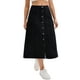 thumbnail image 1 of Falda de mezclilla para mujer Inspire Chic, con botones en la parte delantera, abertura, cintura alta, corte en A, con bolsillos, falda midi de mezclilla, talla 2XL, color negro, 1 of 6